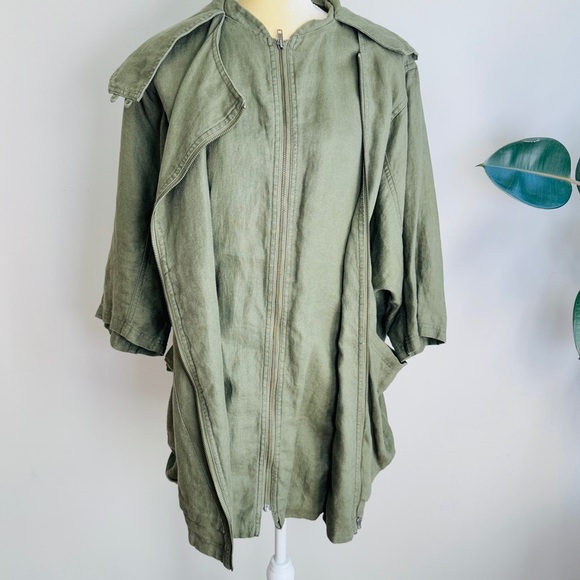 H&M double zipper linen baggy 3/4 sleeve Lagenlook parka - Picture 5 of 12